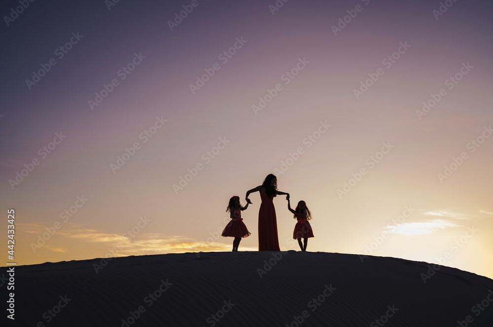 silhouette of mother and daughters