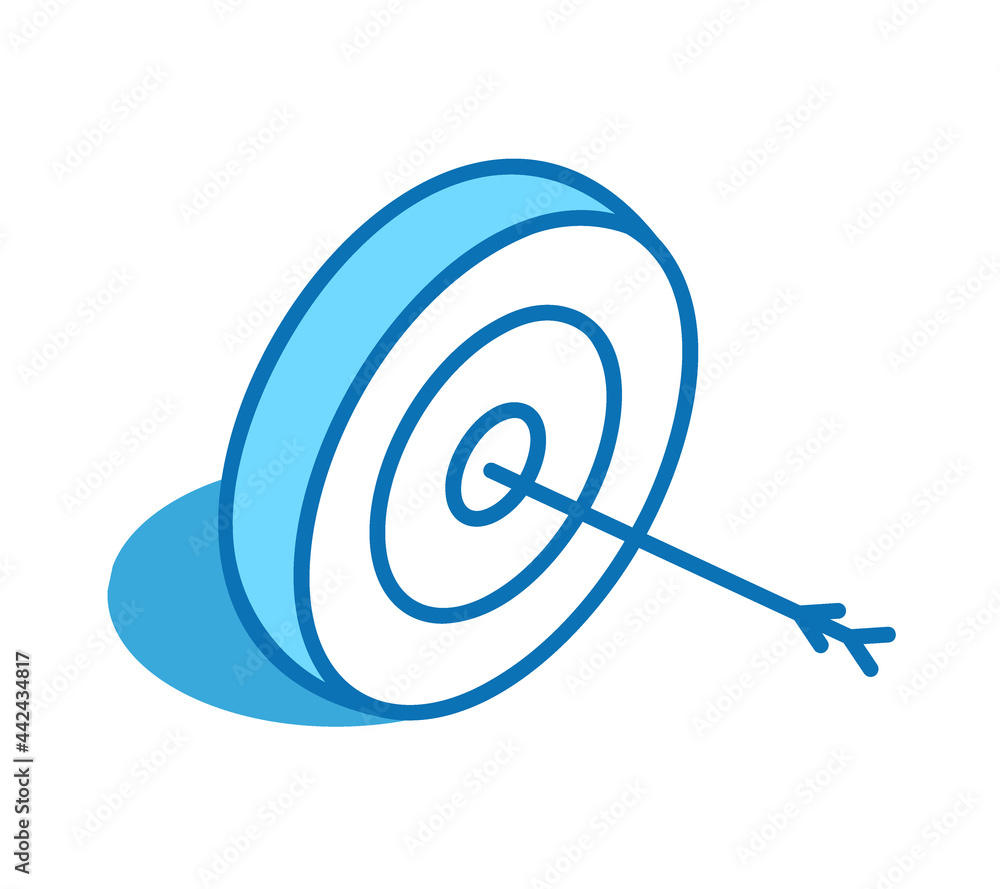 Bullseye arrow isometric icon. Target, goal 3D line symbol.