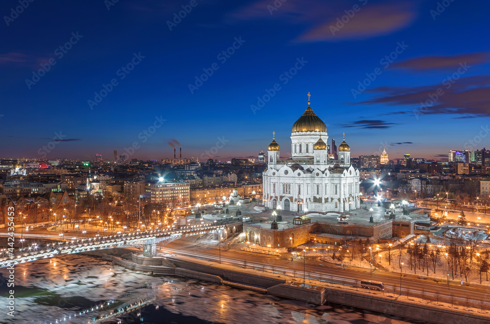 The Cathedral of Christ the Savior at night, Moscow, Russia