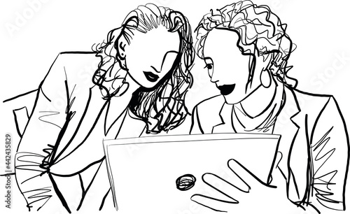 Sketch of business women working on office
