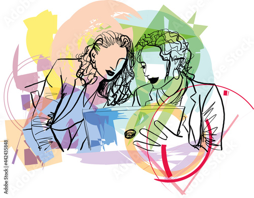 Sketch of business women working on office