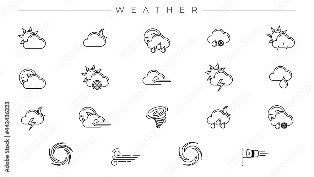 Weather concept line style vector icons set