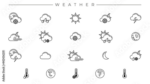 Weather concept line style vector icons set