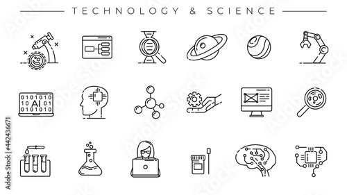 Technology and Science concept line style vector icons set.