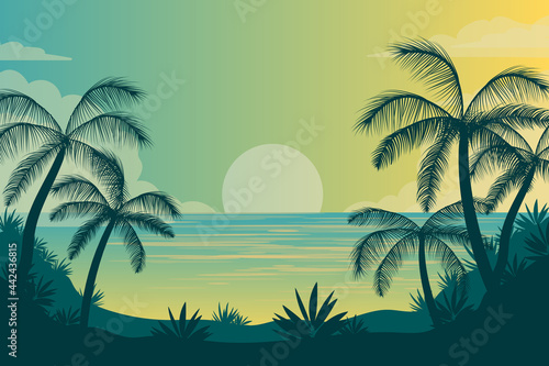 palm tree ocean view background illust