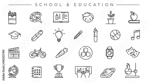 School and Education concept line style vector icons set.