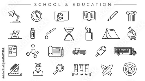 School and Education concept line style vector icons set.