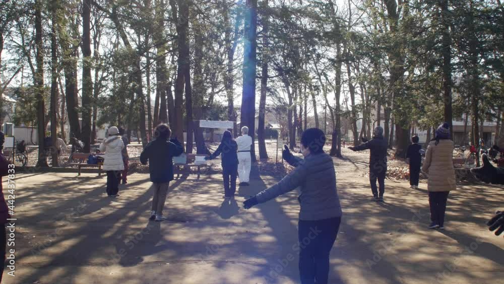 Asian elderly people practicing Tai Chi at a public park in Tokyo, Japan. Asian elderly people practicing Tai Chi at a public park in Tokyo, Japan.