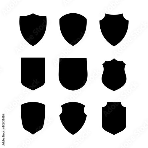 Set of Simple Flat Shield Icon Illustration Design, Silhouette Shield Symbol Collection Template Vector