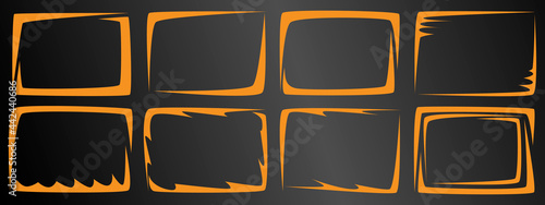 A set of eight unusual orange frames on a black background.