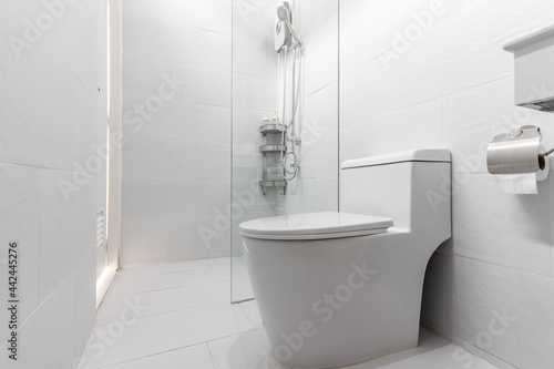 clean white and minimal bathroom in house  white bathroom interior