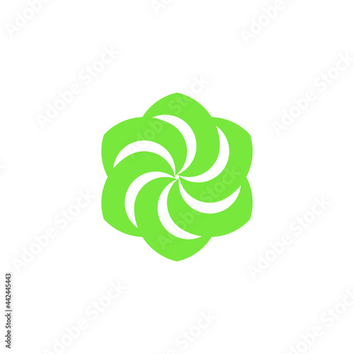 Ungroupable green swirl logo without background.