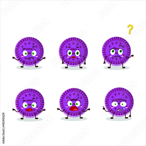 Cartoon character of grapes biscuit with what expression. Vector illustration