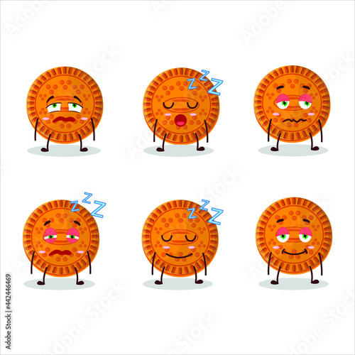 Cartoon character of orange biscuit with sleepy expression. Vector illustration