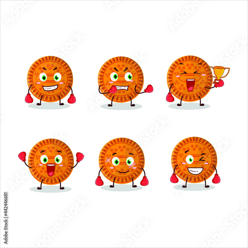 A sporty orange biscuit boxing athlete cartoon mascot design. Vector illustration