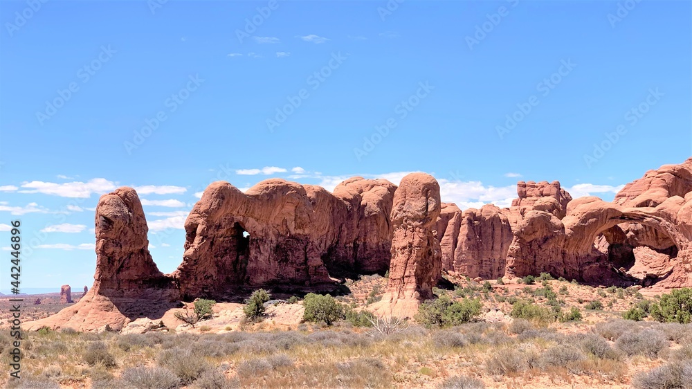 A Beautiful Panoramic of the Desert Rock Formations in Arches National Park Near Moab, Utah  