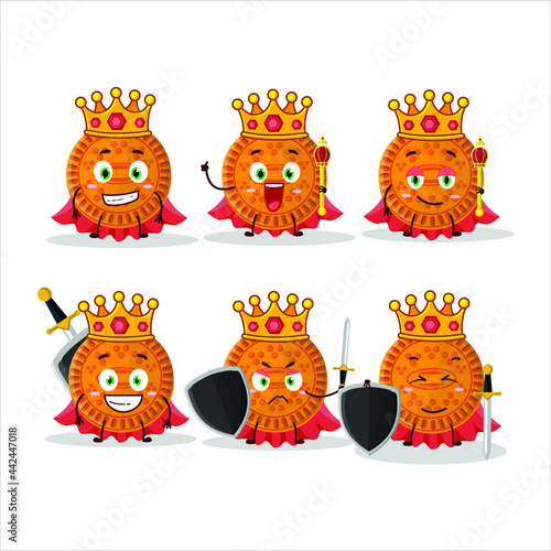 A Charismatic King orange biscuit cartoon character wearing a gold crown. Vector illustration