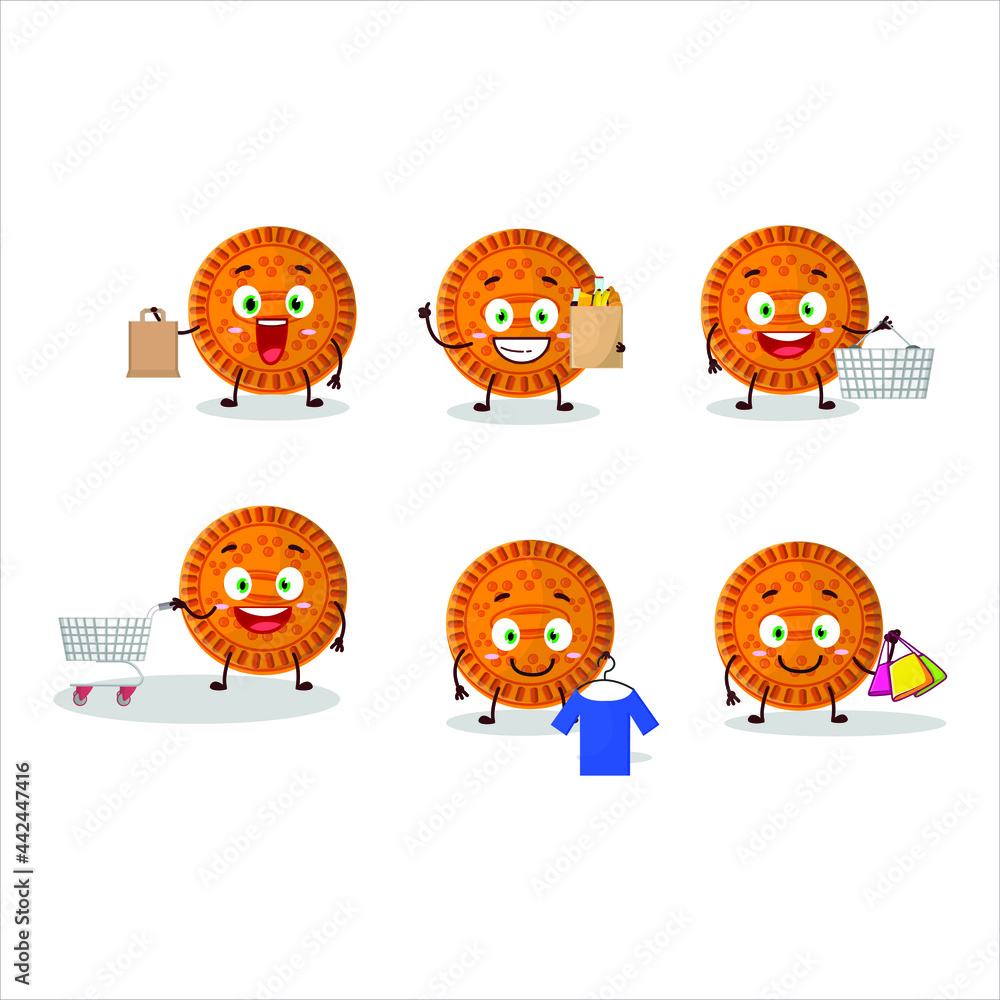 Obraz premium A Rich orange biscuit mascot design style going shopping. Vector illustration