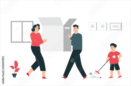 ILLUSTRATION CONCEPT OF CLEANING HOME WITH THE FAMILY