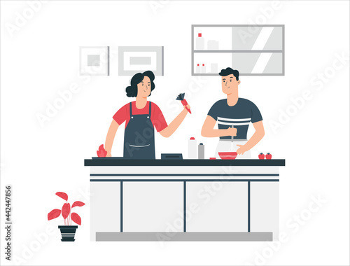 concept illustration of a family cooking together