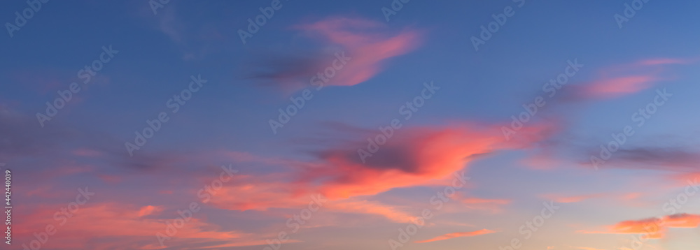Beautiful Panoramic View of colorful cloudscape during dramatic sunset. Taken in Vancouver, British Columbia, Canada.