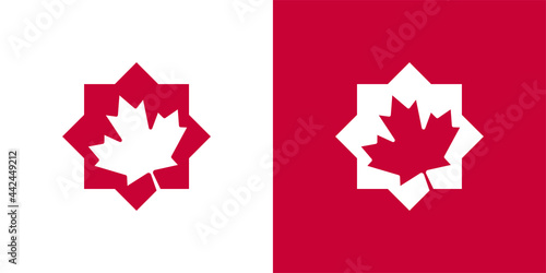 Maple Leaf Logo. Canada leaves Vector Icon. Octagonal Star Symbol Illustration.