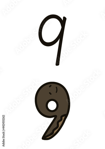 数字9のイラスト、おたまじゃくし