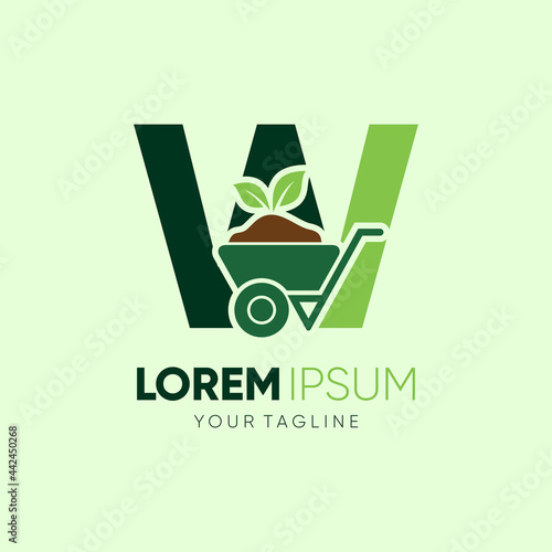 Initial Letter W Wheelbarrow Gardening Logo Design Vector Graphic Icon Emblem Illustration