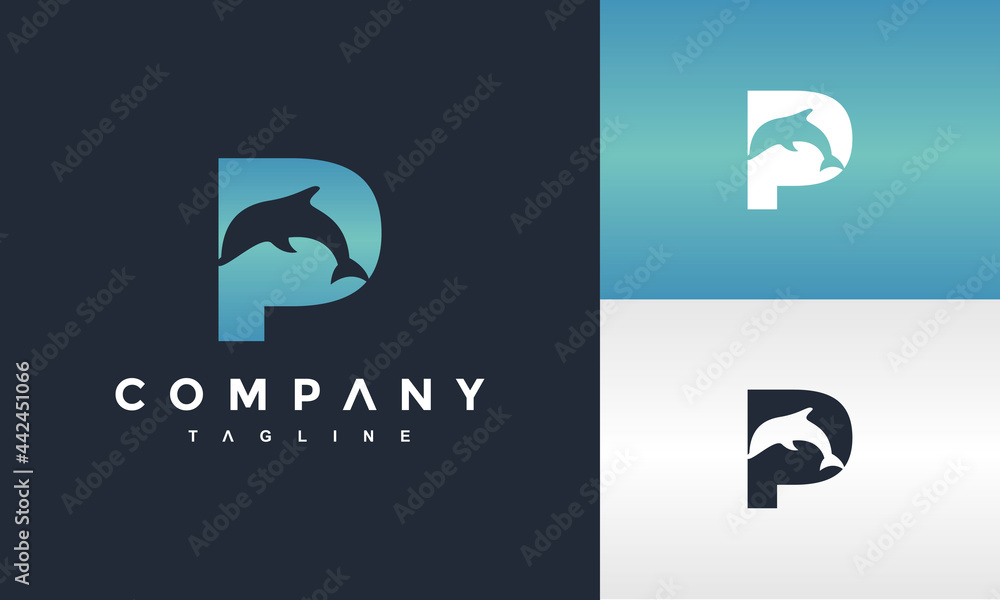 Fototapeta premium letter P dolphin logo