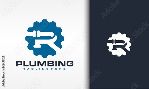 letter R pipe gear logo