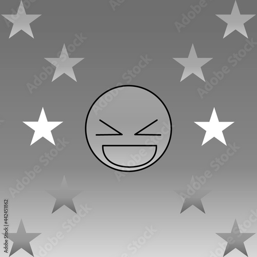 Happy face in grayscale with star 09