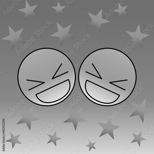 Happy face in grayscale with star 06