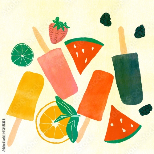 Different popsicle flavors and summer treats