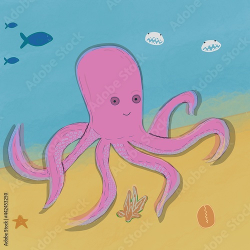 Octopus skims the ocean floor