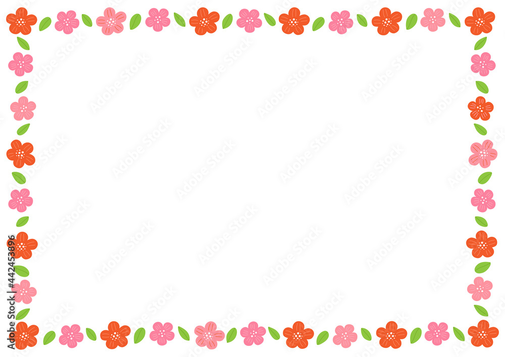 Azalea flowers decorative frame isolated on white background.