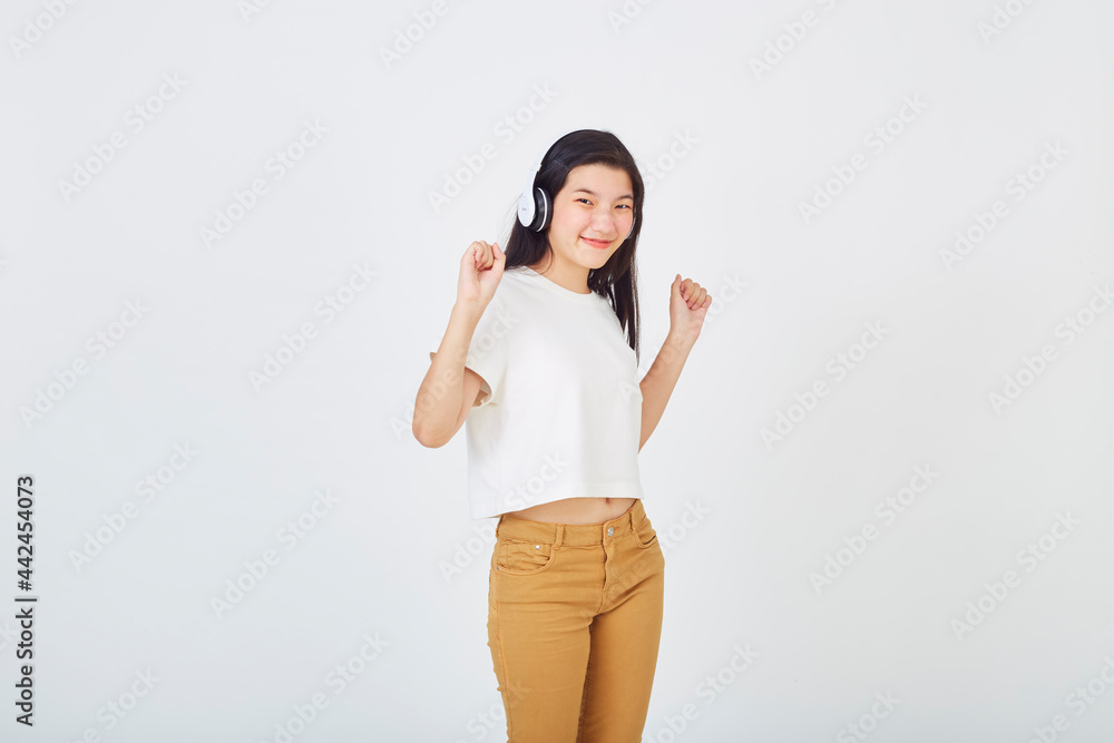 woman with headphones on white background