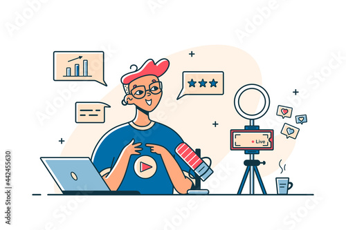 Guy recording vlog video on camera