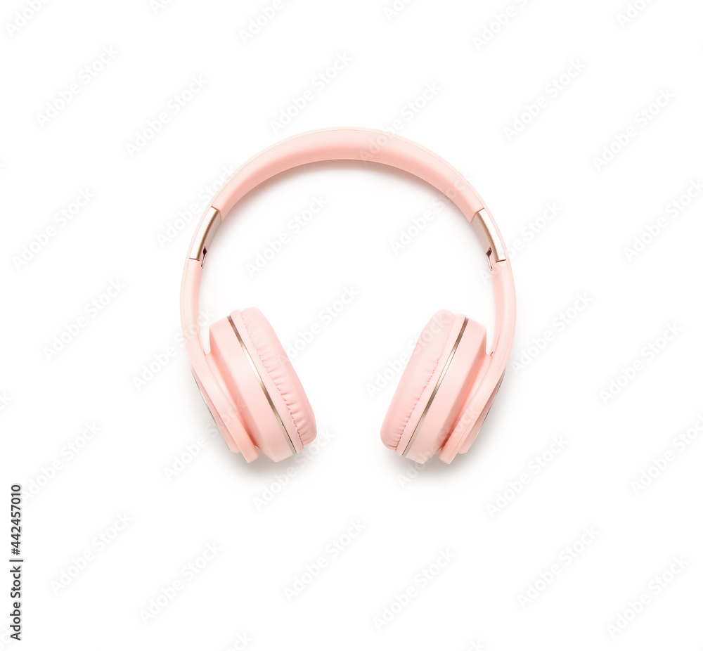 Modern headphones on white background