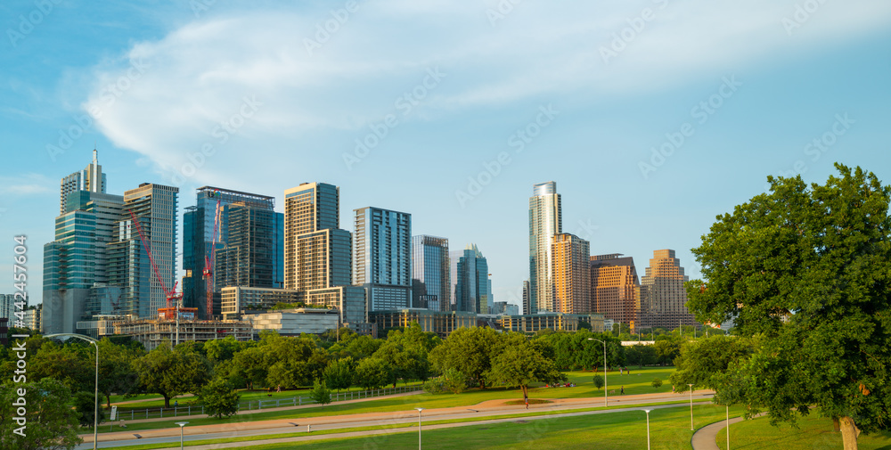 Austin Texas park, skyline cityscape downtown. USA city.