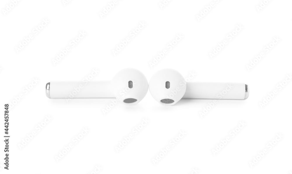 Modern earphones on white background Modern earphones on white background