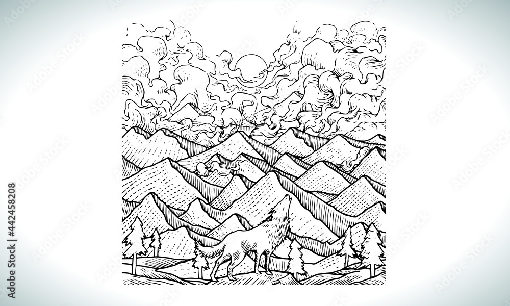 Fox engraved illustration. Vector-4 Fox engraved illustration. Vector-4