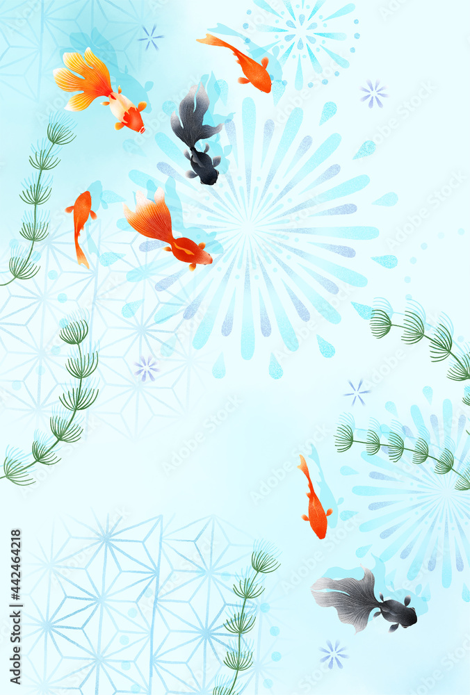 涼しい金魚の手描き水彩イメージ