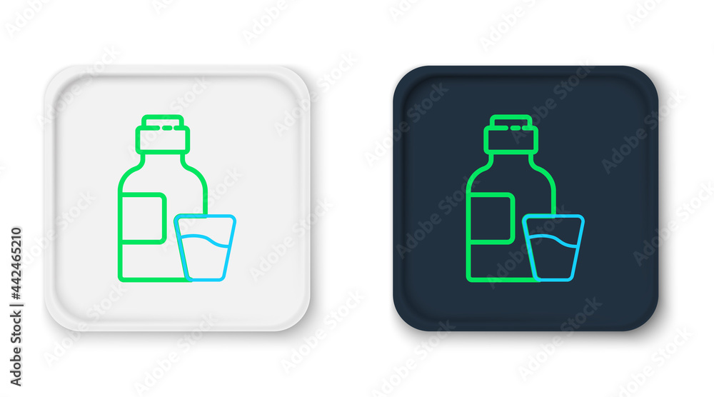 Line Bottle of medicine syrup and dose measuring cup solid icon isolated on white background. Colorful outline concept. Vector Line Bottle of medicine syrup and dose measuring cup solid icon isolated on white background. Colorful outline concept. Vector