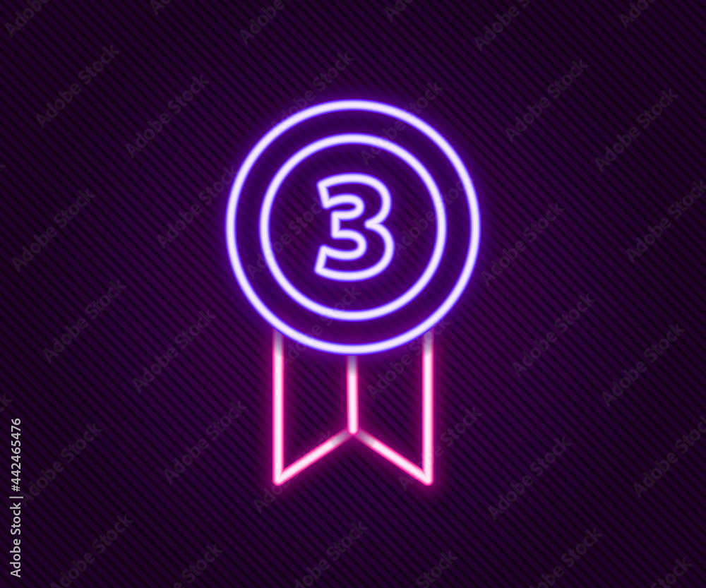 Glowing neon line Medal icon isolated on black background. Winner achievement sign. Award medal. Colorful outline concept. Vector Glowing neon line Medal icon isolated on black background. Winner achievement sign. Award medal. Colorful outline concept. Vector