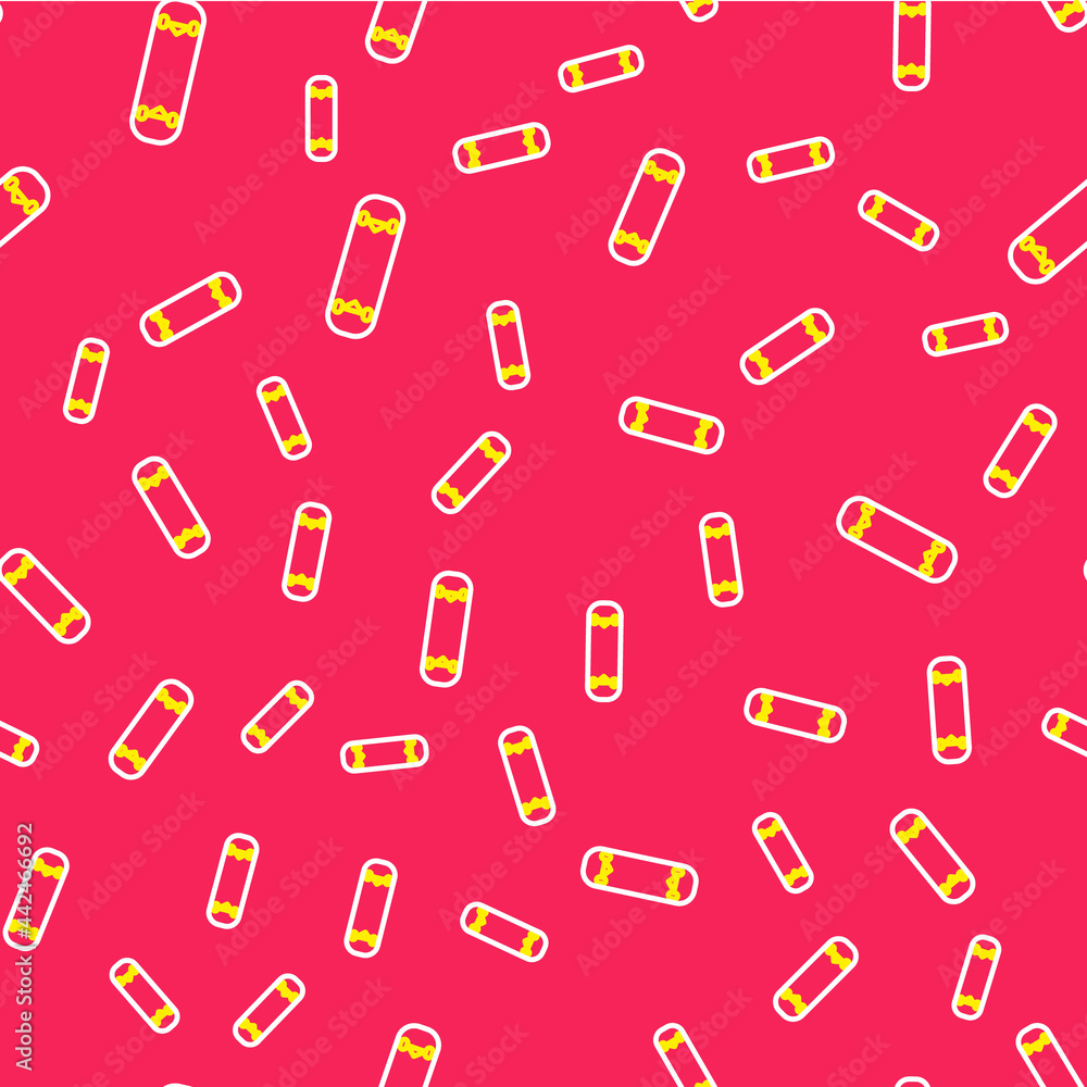 Line Skateboard trick icon isolated seamless pattern on red background. Extreme sport. Sport equipment. Vector Line Skateboard trick icon isolated seamless pattern on red background. Extreme sport. Sport equipment. Vector