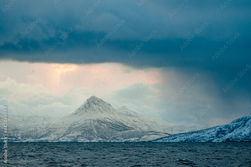 Stormy winter landscape in North Norway, Europe