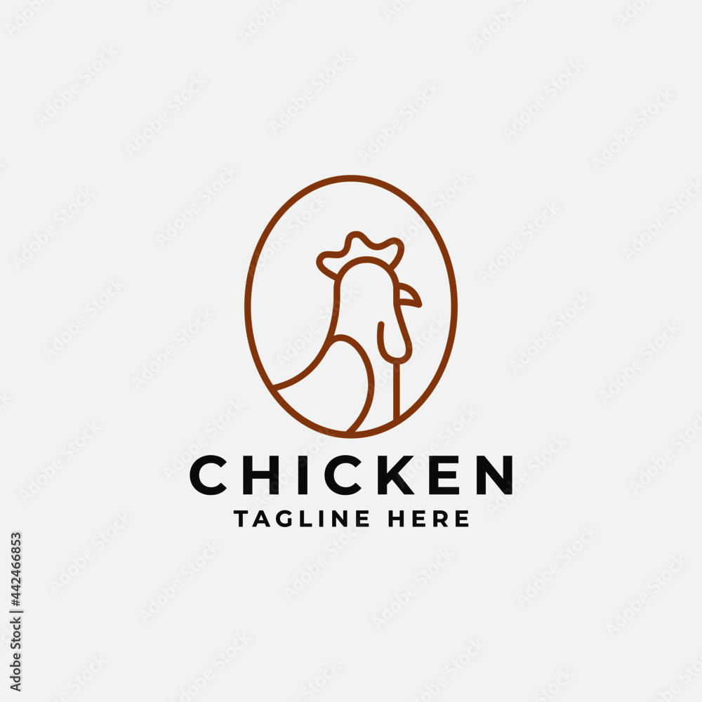 minimalist chicken logo, chicken design vector in oval frame with simple line, vintage retro style icon symbol label template minimalist chicken logo, chicken design vector in oval frame with simple line, vintage retro style icon symbol label template