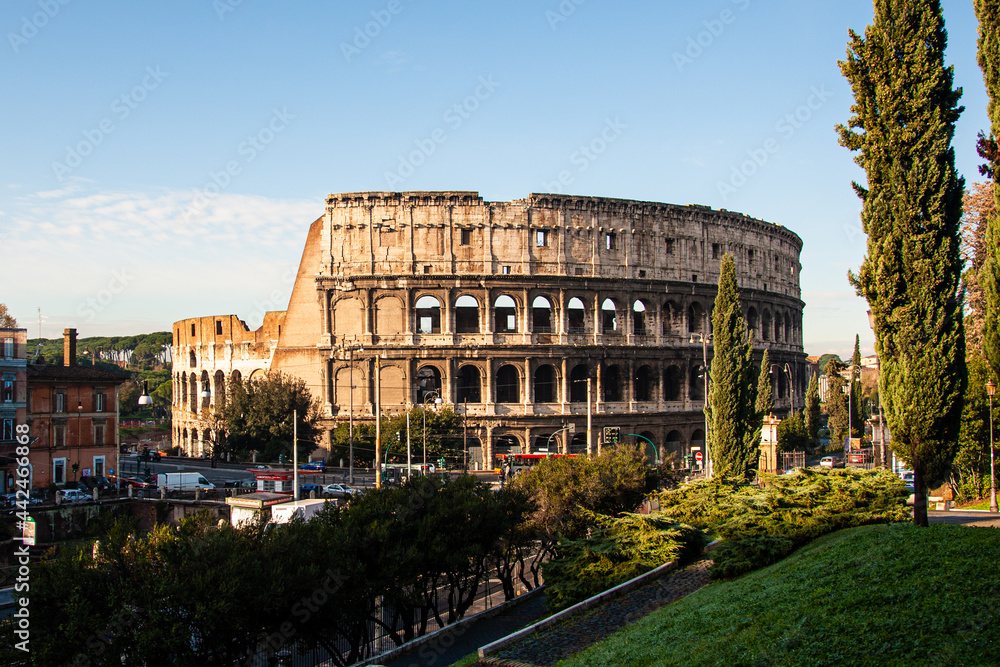 Colosseum in Italy set against a blue sky