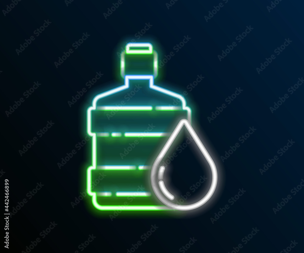 Glowing neon line Big bottle with clean water icon isolated on black background. Plastic container for the cooler. Colorful outline concept. Vector Glowing neon line Big bottle with clean water icon isolated on black background. Plastic container for the cooler. Colorful outline concept. Vector