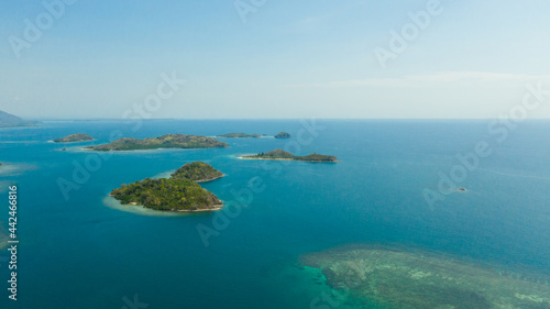 Islands with a sandy beaches and azure water. Lambang Island, Buguias Island. Zamboanga, Mindanao, Philippines.